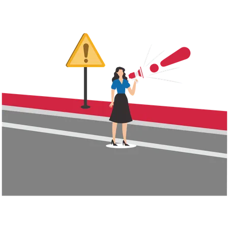 Businesswoman showing road danger  Illustration