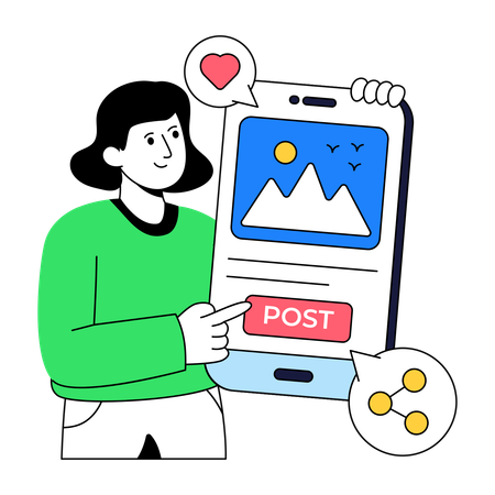 Businesswoman showing Social Media Feed  Illustration