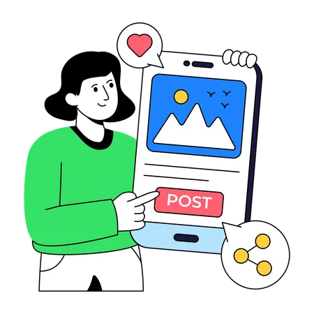 Businesswoman showing Social Media Feed  Illustration