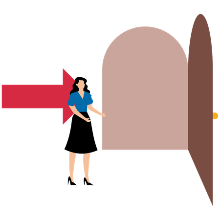 Businesswoman showing success door  Illustration