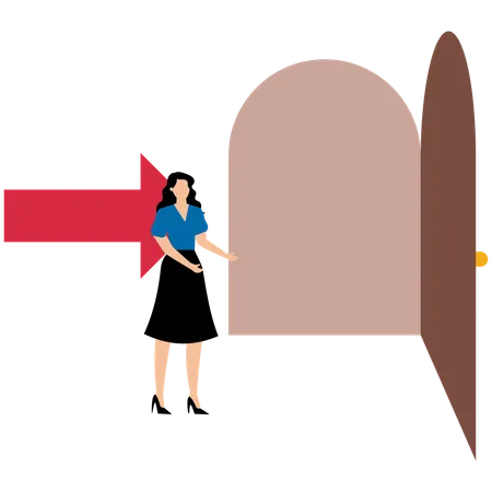 Businesswoman showing success door  Illustration