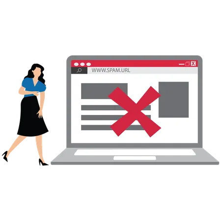 Businesswoman showing Suspicious and malicious hyperlinks  Illustration