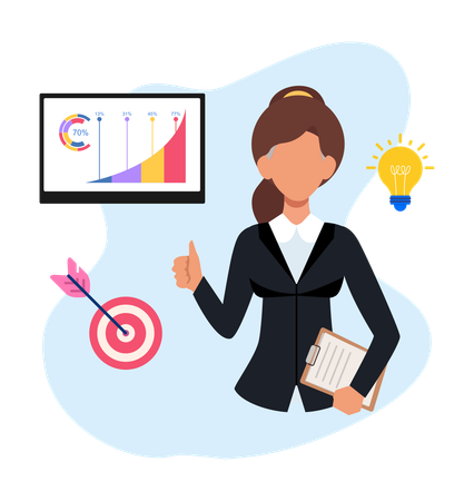 Businesswoman Showing Target Done  Illustration