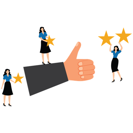 Businesswoman showing thumbs up to customer rating  Illustration