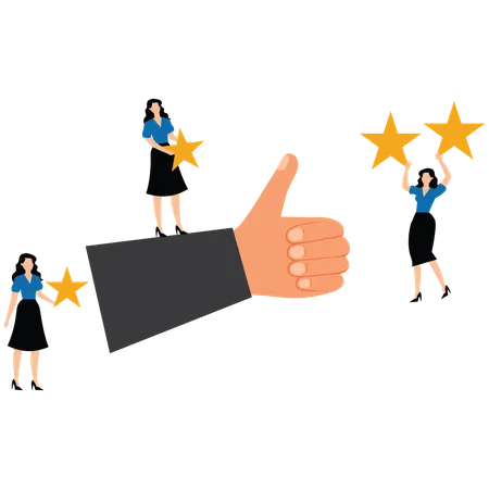 Businesswoman showing thumbs up to customer rating  Illustration