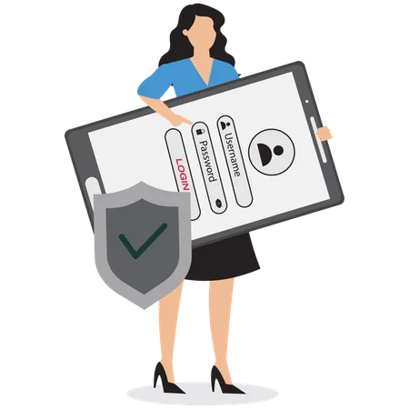 Businesswoman showing user protection  Illustration