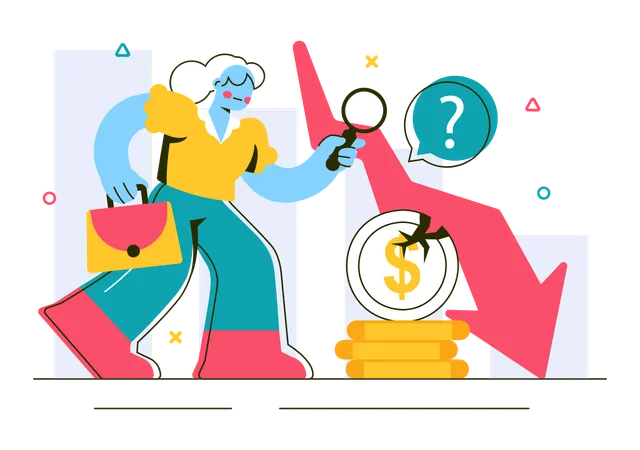 Businesswoman showingEconomic Recession Effects  Illustration