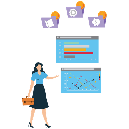 Businesswoman shows Statistic report  Illustration