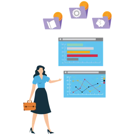 Businesswoman shows Statistic report  Illustration