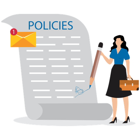 Businesswoman signing company policy document  Illustration