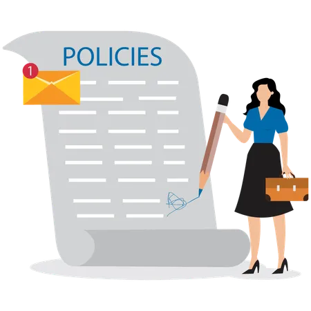 Businesswoman signing company policy document  Illustration