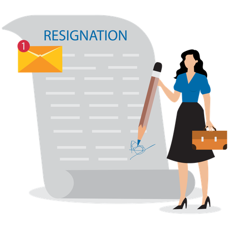 Businesswoman signing resignation letter  Illustration