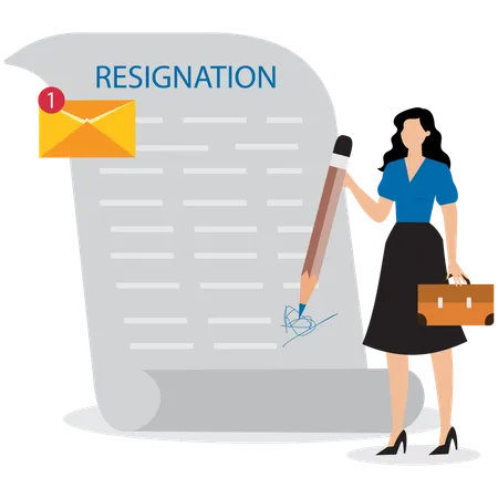 Businesswoman signing resignation letter  Illustration