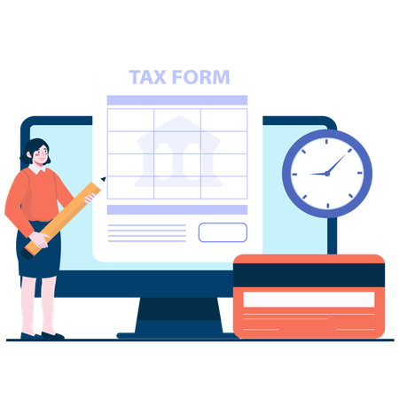 Businesswoman signing Tax Form Digitally  Illustration