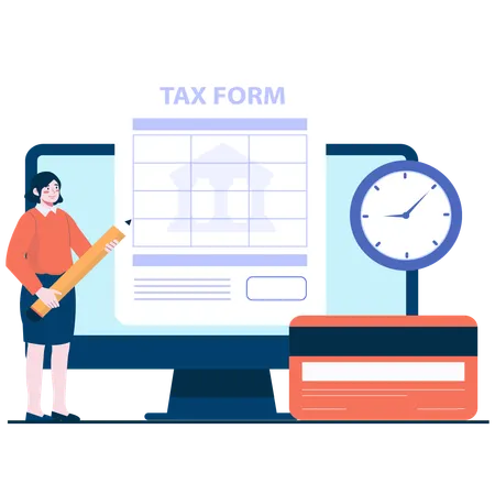 Businesswoman signing Tax Form Digitally  Illustration