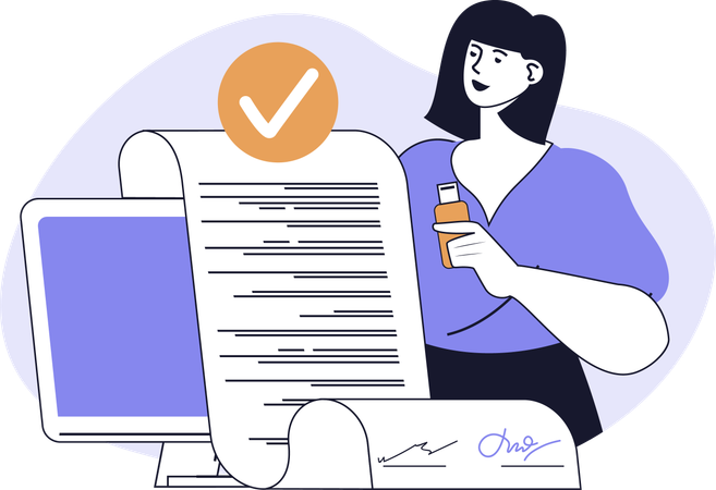 Businesswoman signs business contract with digital signature  Illustration