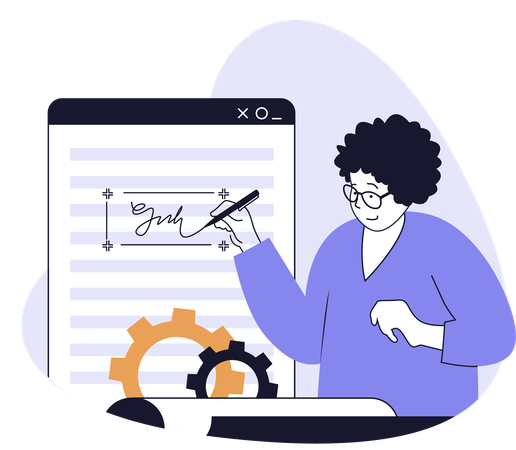 Businesswoman signs digitally  Illustration