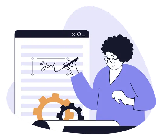 Businesswoman signs digitally  Illustration