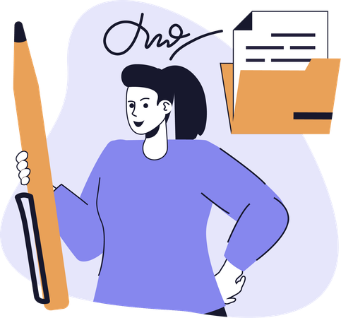 Businesswoman signs off business deal  Illustration