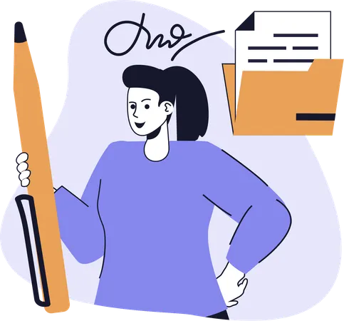 Businesswoman signs off business deal  Illustration