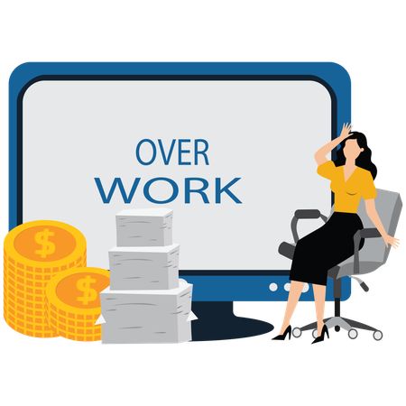 Businesswoman sitting back with his hands cuffed to chair while nearby pile of gold coins  Illustration