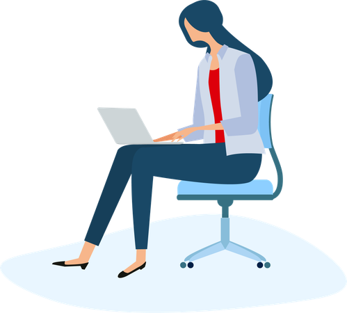 Businesswoman sitting on chair and working on laptop  Illustration