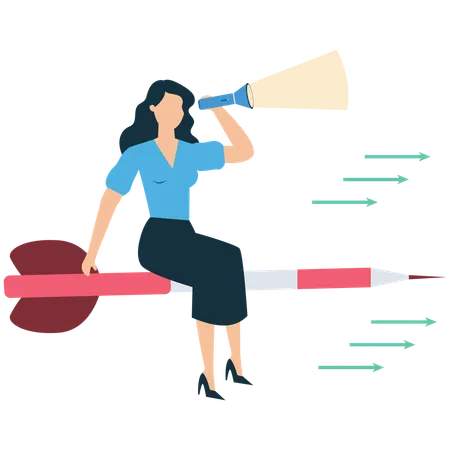 Businesswoman sitting on dart arrow while finding business vision  Illustration