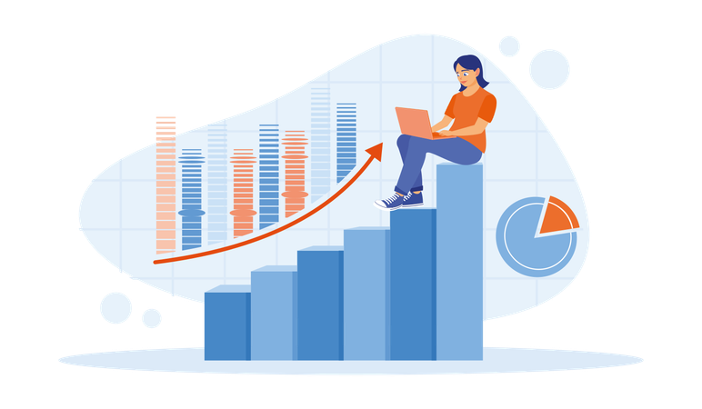 Businesswoman sitting on growth chart  Illustration