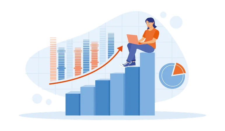 Businesswoman sitting on growth chart  Illustration