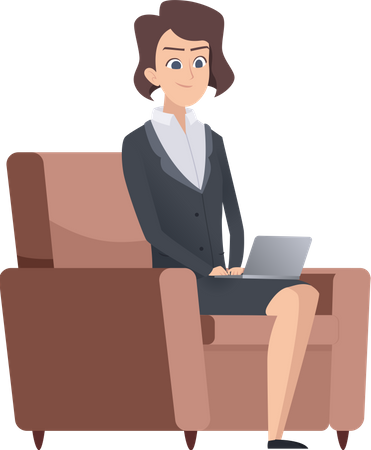 Businesswoman sitting on sofa with laptop  Illustration