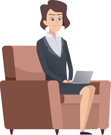 Businesswoman sitting on sofa with laptop  Illustration