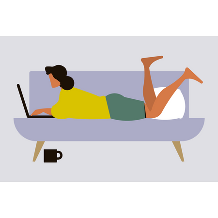 Businesswoman sitting on sofa working on laptop  Illustration