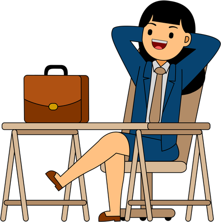 Businesswoman sitting relaxed on her desk  Illustration
