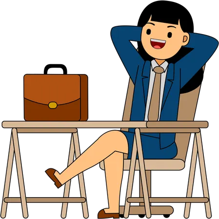 Businesswoman sitting relaxed on her desk  Illustration