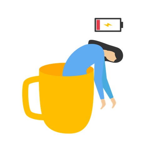 Businesswoman sleeps in large coffee cup  Illustration
