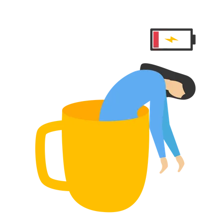 Coffee Break Businesswoman Tired Lost Energy Concept Recharge Relieve Stress Caused By Drinking Coffee A Businesswoman Or Employee Sleeps In A Large Coffee Cup Illustration