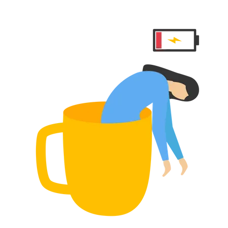 Businesswoman sleeps in large coffee cup  Illustration