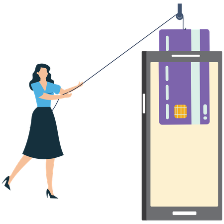 Businesswoman Slice Credit Card  Illustration