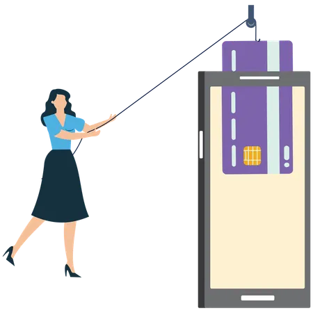 Businesswoman Slice Credit Card  Illustration