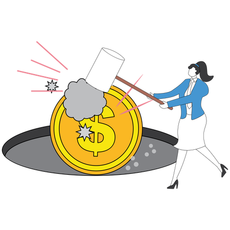 Businesswoman smashing business finance  Illustration