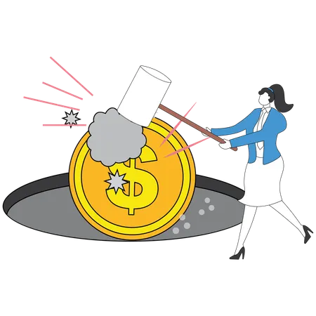 Businesswoman smashing business finance  Illustration
