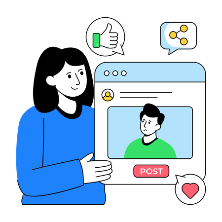 Businesswoman Socializes Media Feed  Illustration