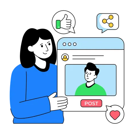 Businesswoman Socializes Media Feed  Illustration