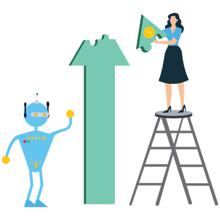 Businesswoman solves Jigsaw Piece Automation  Illustration