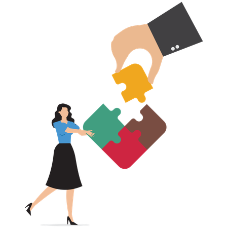 Businesswoman solving business puzzle  Illustration