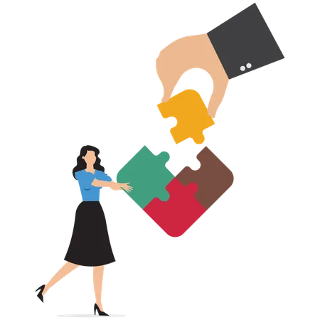 Businesswoman solving business puzzle  Illustration