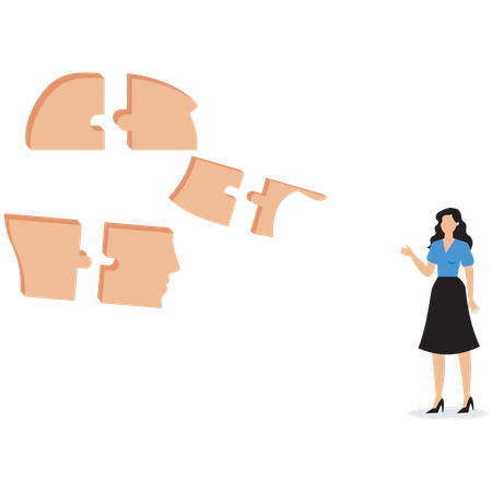 Businesswoman solving business puzzle  Illustration