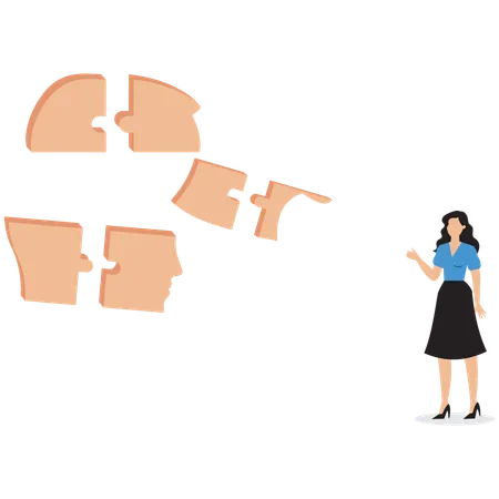 Businesswoman solving business puzzle  Illustration