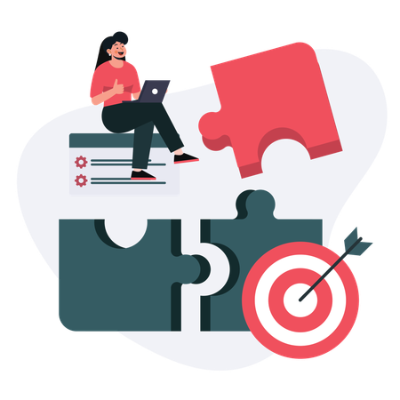 Businesswoman solving business puzzle  Illustration