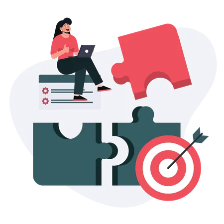 Businesswoman solving business puzzle  Illustration